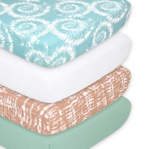 The Peanutshell Boho Tie Dye Sheets for Baby Boy and Baby Girl, 4 Pack Set