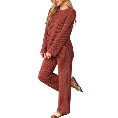 Womens Sets 2 Piece Outfits Matching Lounge Set Cozy Knit Pajamas Oversized Loungewear Fall Winter Clothes S-2XL