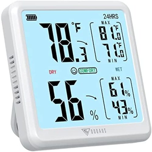 DOQAUS Digital Hygrometer Indoor Thermometer for Home, Room Thermometer with 3s Fast Refresh & Max Min Records, Temperature Humidity Monitor Meter with Touch LCD Backlight, USB Rechargeable