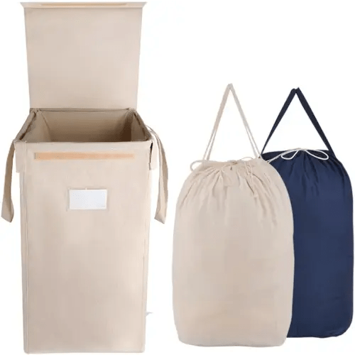 MCleanPin 210L Laundry Hamper with Lid and 2 Removable Liners, Collapsible Dirty Clothes Hamper for laundry and 2 Handles, Foldable Laundry Basket for Baby Nursery Hamper Dorm Room College, Beige