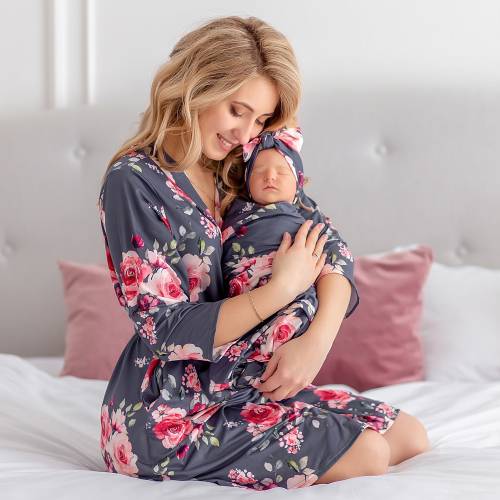 Mommy and Me Robe and Swaddle Set Maternity robe and Swaddle Set Boy Girl Mom and Baby Matching Hospital Outfits Mommy and Me Robe Set