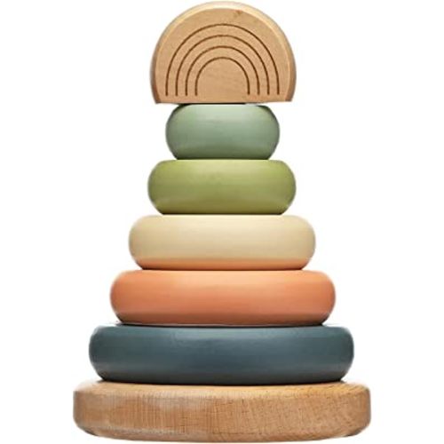 Pearhead Wooden Stacking Rainbow Toy, Baby and Toddler Ages 12+ Months Montessori Toy, Interactive Stackable Rings Learning Toy, Baby Girl or Baby Boy Nursery Accessory