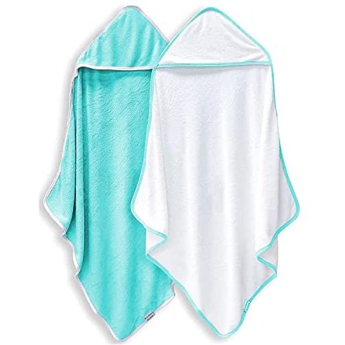 2 Pack Premium Bamboo Baby Bath Towel - Ultra Soft Hooded Towels for Babies,Toddler,Infant - Newborn Essential -Perfect Baby Registry Gifts for Boy Girl (White and Malachite, 30 x 30 Inch)