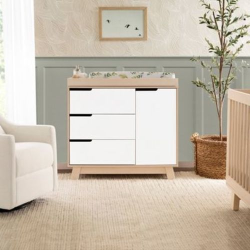Babyletto Hudson 3-Drawer Changer Dresser with Removable Changing Tray - Washed Natural/White