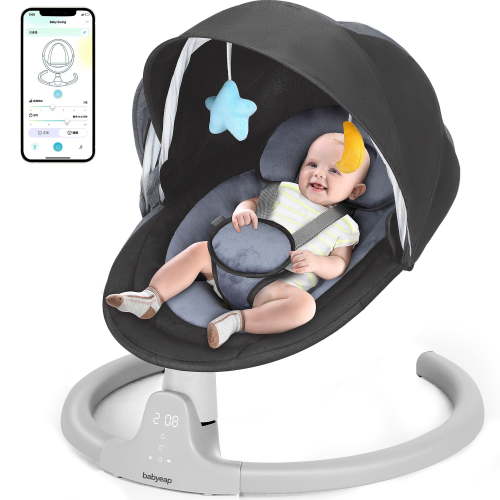 Babyeap Baby Swing for Infants - Motorized Swing with Music Speaker and Remote Control - 10 Lullabies - Black