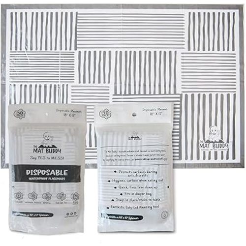 Disposable Place Mats with 4-Sided Adhesive, 30 Count - 100% Waterproof, Non-Toxic - Baby Led Weaning & Restaurant Supplies, 18”x12”