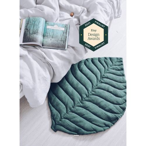 Leaf play mat from natural linen, GREEN color | READY to SHIP | The best baby shower gift!