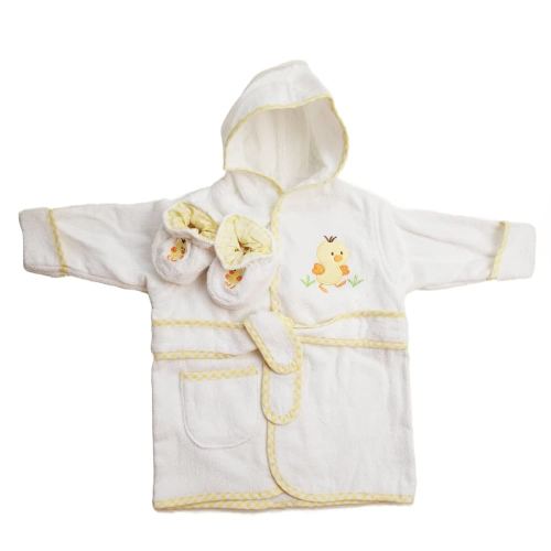 Spasilk 100% Cotton Hooded Terry Bathrobe with Booties, White Duck, One Size