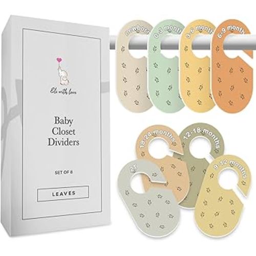 Eli with Love Baby Closet Dividers (Leaves) - Ideal Baby Clothes Dividers – Organize Nursery Closet Hangers by Size/Age