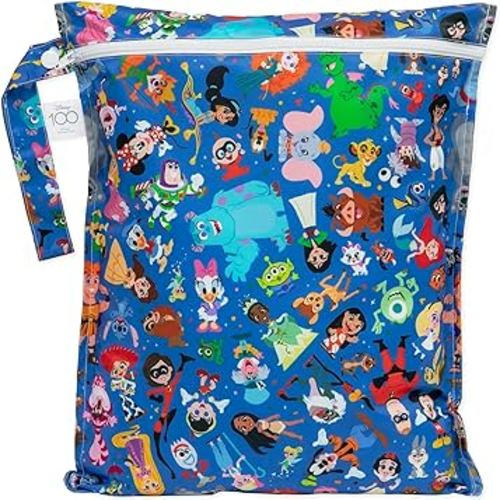 Bumkins Disney Waterproof Wet Bag for Baby, Travel, Swim Suit, Cloth Diapers, Pump Parts, Pool, Gym, Toiletry, Strap to Stroller, Daycare, Zipper Reusable Bag, Packing Pouch, 100 Magical Celebration