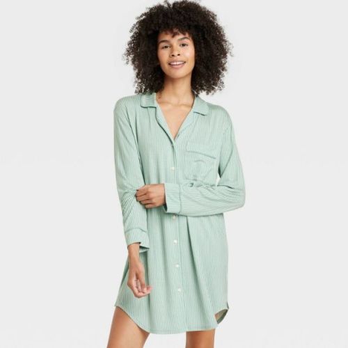 Auden Cloud Knit Notch Collar Long Sleeve NightGown