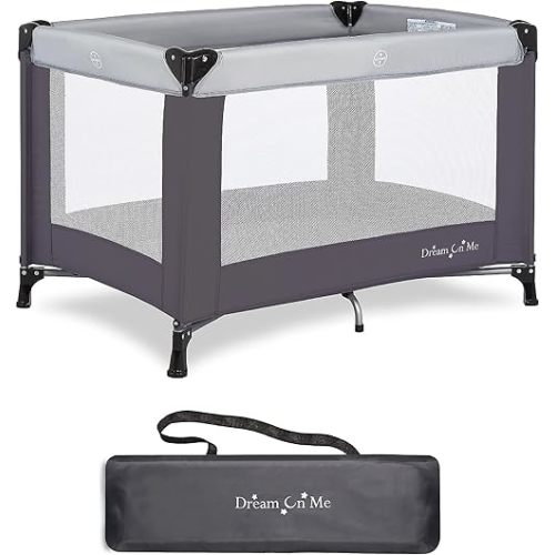 Dream On Me Nest Portable Playard in Grey with Carrybag an Shoulder Strap, Lightweight, Packable and Easy Setup Baby Playard, Breathable Mesh Sides and Soft Fabric - Comes with a Removable Padded Mat