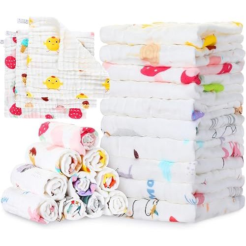 50 Pieces Baby Cotton Washcloths Muslin Burp Cloths Soft Wash Cloths for Babies Colorful Baby Rags Washable Toddler Washcloths for Unisex Newborn Infants Girls and Boys, 10 x 10 Inch
