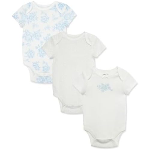 Little Me Baby Girls' 3-Pack 100% Cotton Scratch Free Tag Bodysuits