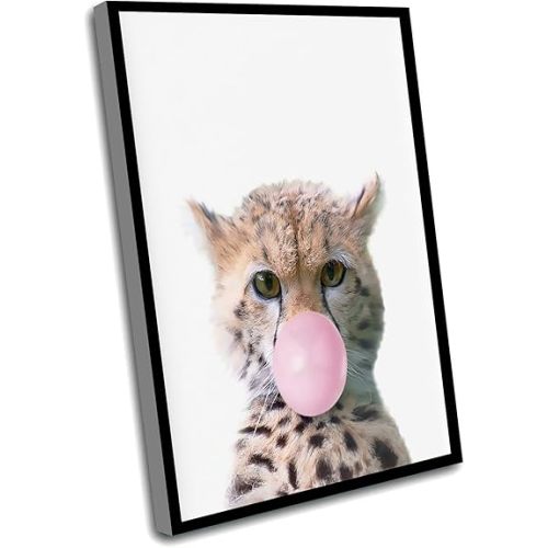 Small Room Decor,Wall Art For Nursery,Baby Cheetah Print,Cheetah With Bubble Gum,Baby Gift Ideas,Animal Art,Kids Room Decor,Print Cheetah,16x24 Inch Framed Wall Art