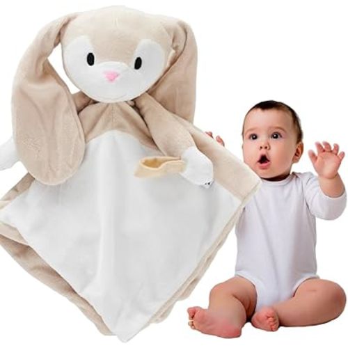 Riff Raff Sleep Soother Sleep Aid Lullaby for Newborn/Baby 0+ Months, Portable White Noise Plush Sound Machine, Heartbeat & White Noise Plush, Stuffed Animals for Babies w/Velcro Strap - Bunny