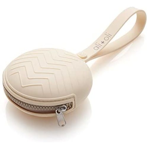 Ali+Oli Silicone Pacifier Case - BPA-Free Pacifier Holder, Multipurpose Pacifier Holder Case, Large Capacity Silicone Pouch For Baby Pacifiers or Travel Bag Accessories, 3" in Diameter, Natural