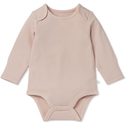 3-6 M, Ribbed Blush, MORI Baby Unisex Long Sleeve Bodysuit Viscose from Bamboo and Organic Cotton - Comfortable Toddler Romper for Boys and Girls