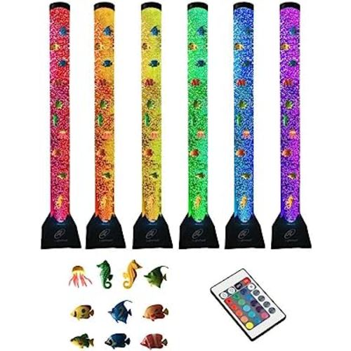 Lightahead Extra Large 4 FT LED Fantasy Bubble Fish Tube Fake Aquarium with Remote Control,10 Fish & 20 Color Light Effects. The Ultimate Sensory Lamp.