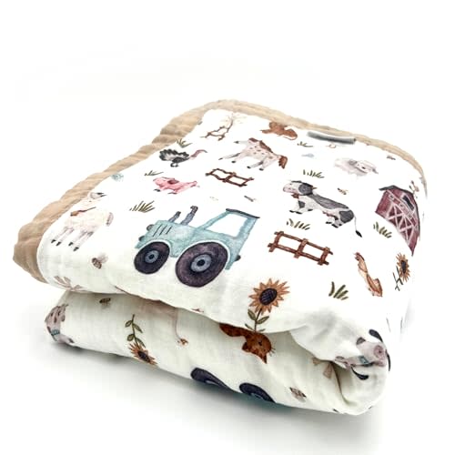 100% Organic Cotton Muslin Supersoft Baby Blanket, Luxurious Gender Neutral Swaddle & Receiving Blankets for Boys & Girls, Toddler Quilt & Stroller Blanket, Ideal Gift for Newborns & Toddlers (Farm)