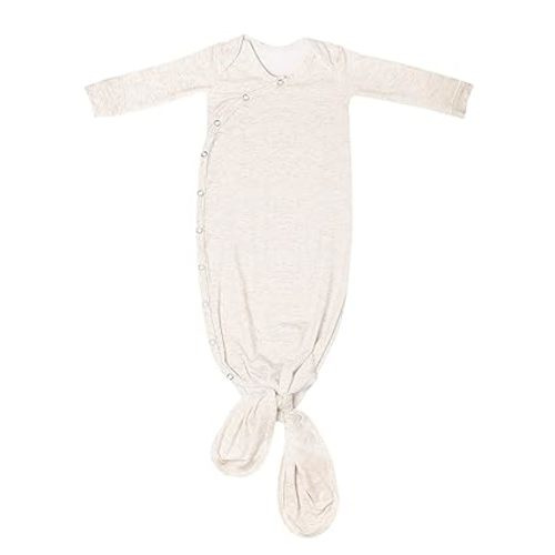 Copper Pearl Baby Gown - Knotted Newborn Sleepers for Baby Boy and Girl, Soft Stretchy Long Sleeve Infant Gowns with Bottom Tie and Hand Mittens, Perfect Hospital Coming Home Outfit (Oat)