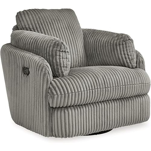 Signature Design by Ashley Tie-Breaker Casual Manual Press-Back Swivel Glider Rocker Recliner with 2 Bolster Pillows and Hidden Storage, Light Gray