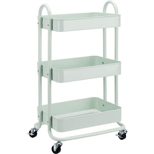 Amazon Basics 3-Tier Rolling Utility or Kitchen Cart, Lockable Wheels, Multifunctional Storage, White