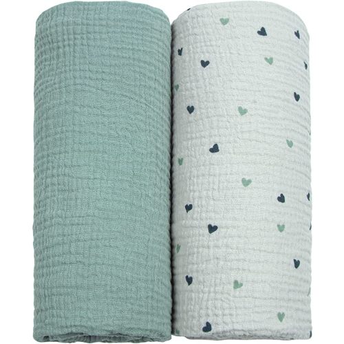 lulumoon Muslin Swaddle Blanket Baby Receiving Blankets Neutral, 2 Pack, Sage