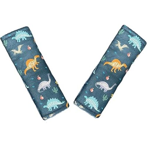 Baby Car Seat Neck Cover, Car Seat Strap Cover, Seat Belt Cushions Pads, Shoulder Strap Protectors, Reversible Pram Harness Covers in Minky Dinosaur, Baby Neck Pad Protector