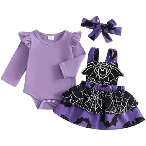 Baby Girl Halloween Clothes Ruffle Long Sleeve Romper Turkey Print Overall Skirt Dress Cute Newborn Outfit