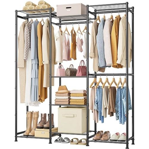 HOMIDEC Wardrobe Closet, 4 Hanging Spaces Portable Clothes Rack,Free Standing Closet Organizer and Storage System with Hanging Rods,Clothing Rack Suitable for Cloakroom,Bedroom,Entrances,etc.Black
