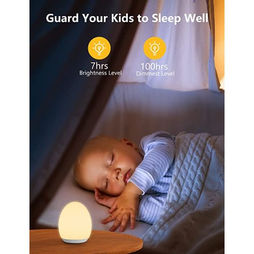 MediAcous Night Light for Kids, Baby Night Light with 7 Colors Changing & Dimming Function, Rechargeable Night Light with 1 Hour Timer & Touch Control, Up to 100H - White