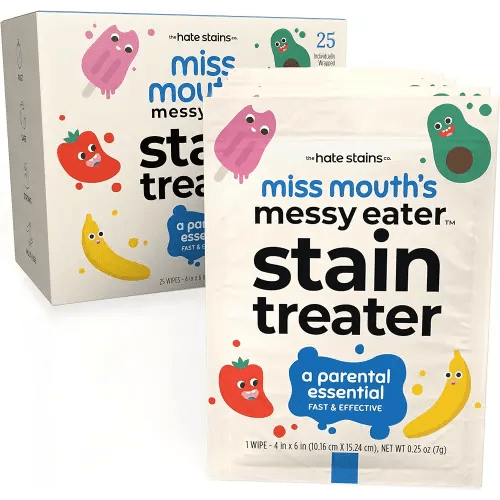 Miss Mouth's Messy Eater Stain Treater Wipes - 25 Pack Stain Remover - Newborn & Baby Essentials - No Dry Cleaning Food, Grease, Coffee Off Laundry, Underwear, Fabric