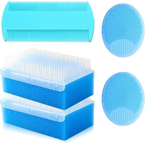 Cradle Cap Brush for Babies, 5Pcs Cradle Cap Treatment Set with Soft Bristle Brushes Silicone Scrubber Fine-Tooth Comb for Newborn Bathing Essentials Baby Brush and Comb Set (Blue)