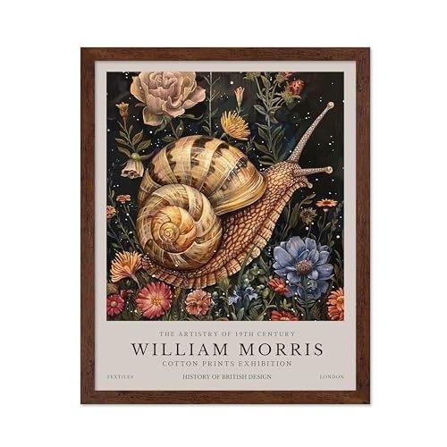 Monem Art William Morris Poster - Snail Print - Flower Art - Botanical Art - Exhibition Art - Farmhouse Art - Floral Art - Aesthetic Art - Living Room or Bedroom Decor - 8x10 Brown Framed