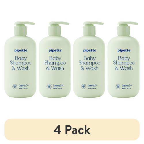 (4 pack) Pipette Tear-Free Baby Shampoo & Wash, Fragrance-Free for Sensitive Skin, 11.8 fl oz