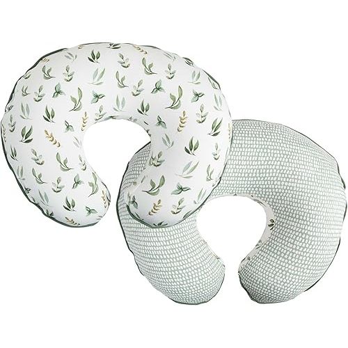 Boppy Organic Original Support Nursing Pillow, Green Little Leaves, Ergonomic Breastfeeding, Bottle Feeding, Bonding, 100% Organic Cotton, Hypoallergenic Fill, Machine Washable