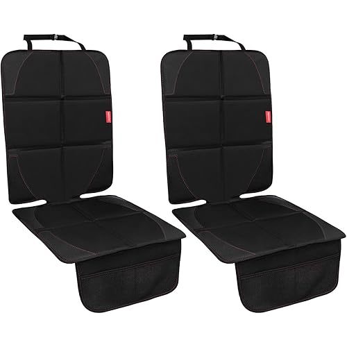 Car Seat Protector, 2 Pack Carseat Protector with Thick Padding, Baby/Pets for Child Car Seat-Mesh Pockets-Waterproof-Universal Size(Black)