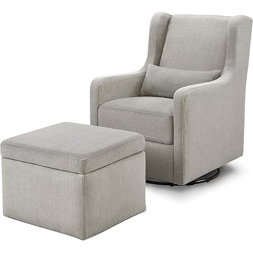 Carter's by DaVinci Adrian Swivel Glider with Storage Ottoman Performance Grey Linen, Water Repellent and Stain Resistant Fabric, Greenguard Gold & CertiPUR-US Certified