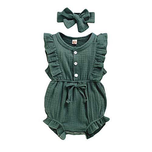 YOUNGER TREE Toddler Baby Girl Ruffled Sleeveless Romper Casual Summer Jumpsuit Cotton Linen Clothes