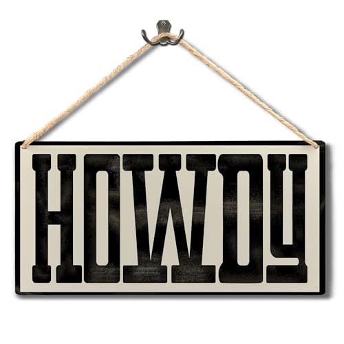 Ryeolo Howdy Sign - Trendy Funky Wall Art, Boho Western Wall Decor, Cowboy Wall Decor, Living Room Decor, 11.8x5.9 Inch Wall Pediment