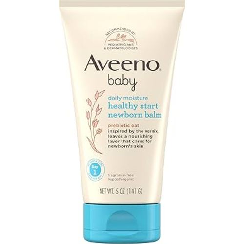 Aveeno Baby Healthy Start Nourishing Newborn Balm, Hypoallergenic Baby Skin Balm with Prebiotic Oat Leaves a Nourishing Layer to Care for Newborn Skin, Fragrance-Free, 5 oz