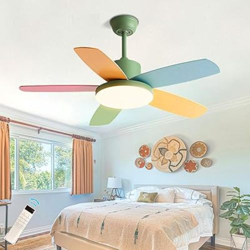 Kids Colorful Ceiling Fans with Lights Remote 6 Speeds Fan Ceiling with Light ETL Listed 36in Ceiling Fans 60W LED Ceiling Light for Nursery Bedroom Green with Fan