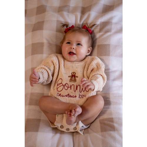 Personalized Baby Name Embroidered Sweater Romper | Baby Announcement Sweater | Christmas Baby Gift | Newborn & Baby Shower Gift