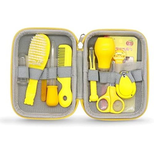 Baby Grooming Kit, Portable Baby Safety Care Set with Hair Brush Comb Nail Clipper Nasal Aspirator etc for Nursery Newborn Toddlers Infant Girl Boys Keep Clean (Yellow)