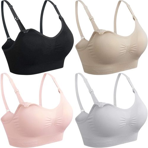 GXXGE 4Pack Nursing Bra for Breastfeeding Maternity Bras Push Up Silk Seamless Pregnancy Bralette Underwear