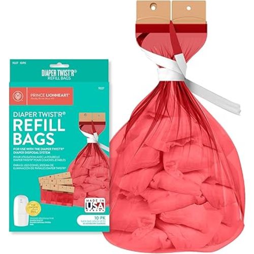 Prince Lionheart Diaper Pail Refill Bags - 10 PACK of Diaper Bags for Diaper Twist’R Diaper Pail, 7-Layer Diaper Bag with Odor Free Patented Technology Made in USA