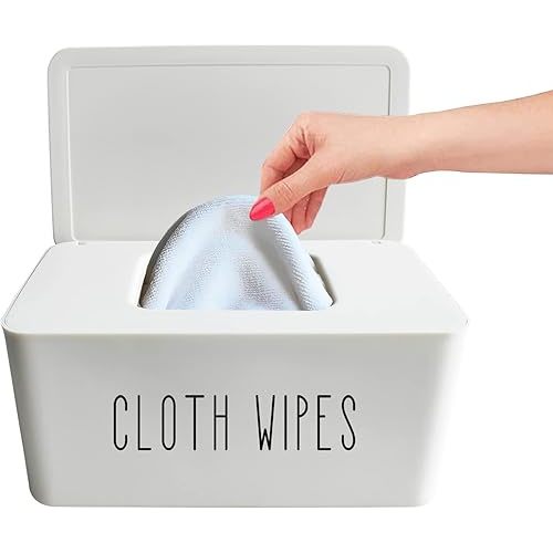 Cloth Wipes Dispenser, 8.2L x 4.9W x 3.9H inches, Cloth Baby Diaper Wipes Container for Homemade Reuseable Baby Essential, White