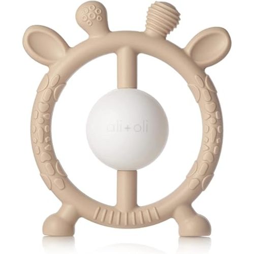 Ali+Oli Baby Teether & Rattle (Taupe Giraffe) Baby Teething Relief, Silicone Teethers for Babies 3+ Months, Baby Teething Toys w/Multi-Textured Surface, BPA Free & Freezable Teethers for Babies