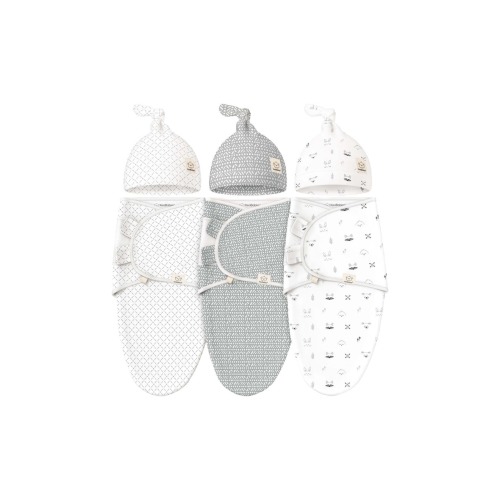 3-Pack Soothe Swaddle Wraps with Knot Hats, Medium